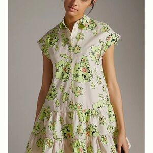 Anthropologie Maeve Lime and Pink Dress